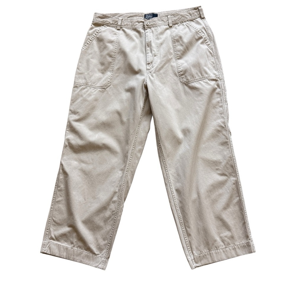 VINTAGE! 90’s Polo Ralph Lauren Men's Cargo Pocket Pants Beige 38x30 Wide Leg